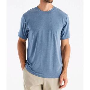 NEW FREE FLY bamboo flex short sleeve pocket tee in heather deepwater